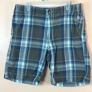 American Eagle Olive Green Blue White Plaid Chino Shorts Men 36